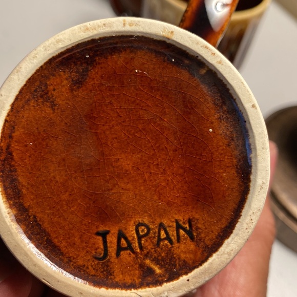 Vintage Brown Drip Glaze Stackable Mugs Set of 4 - Picture 4 of 11